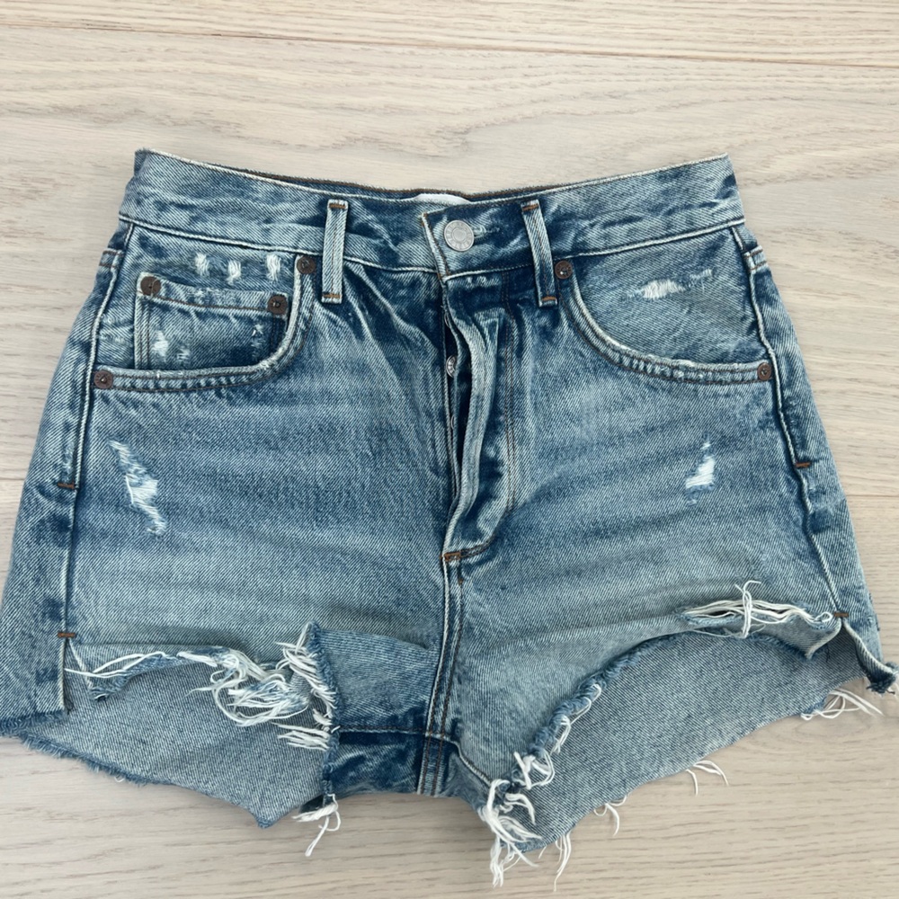 Agolde Blue Distressed Jean Shorts